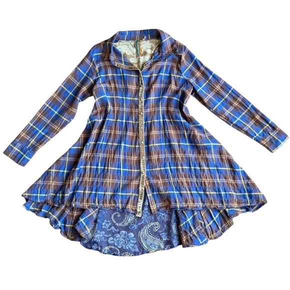 Aratta Dresses & Skirts - Anthropologie Aratta Silent Journey Blue Plaid velvety Burnout Dress Small